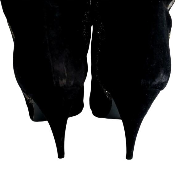 VTG 80s Polly Bergen Black Glitter Suede Boot 8 Heels Italy Glam Slouch Cocktail - Picture 4 of 12